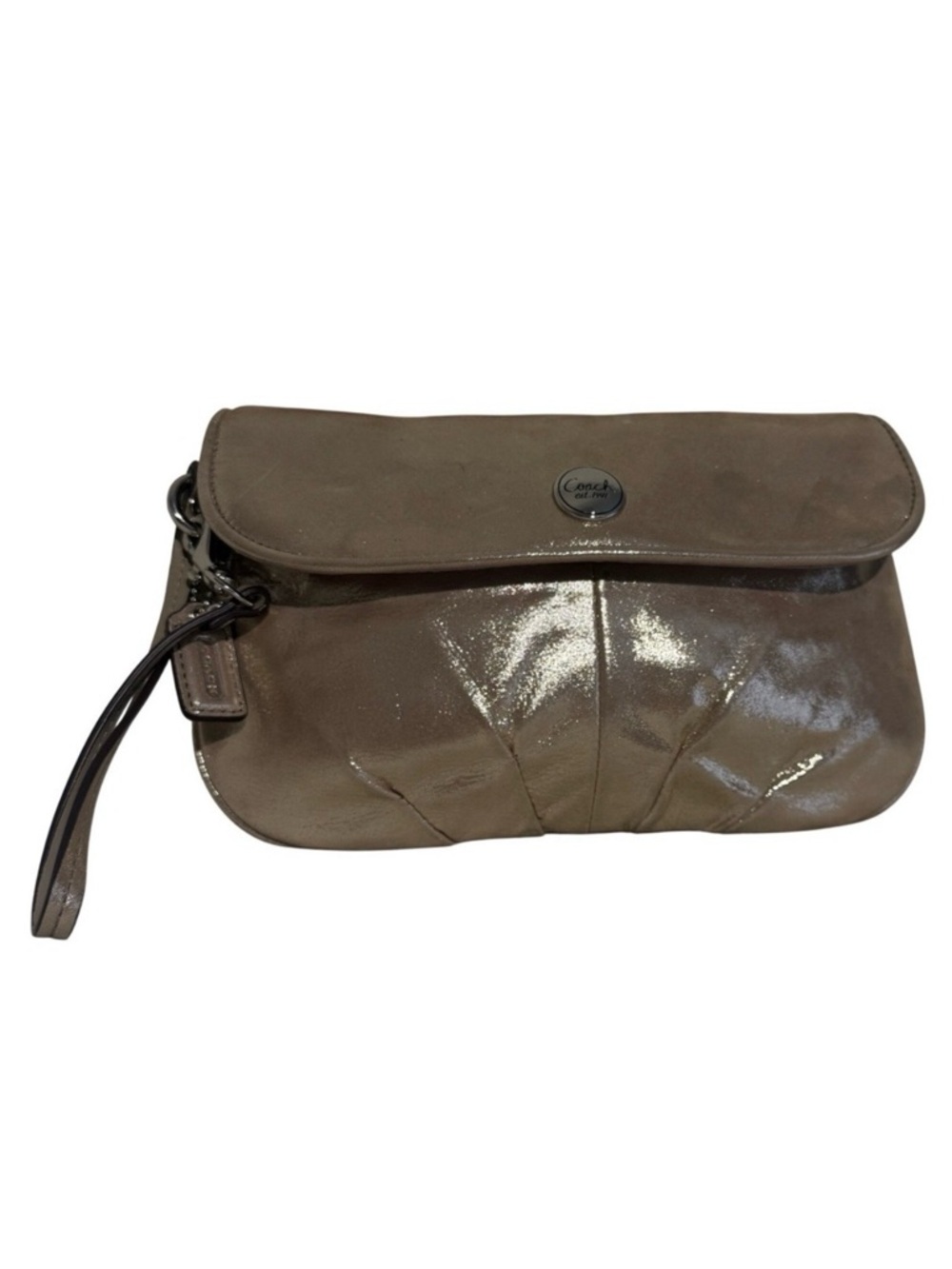 Coach Y2K Metallic Gold Leather Pleated Flap Wristlet 2000s Retired Bag Purse